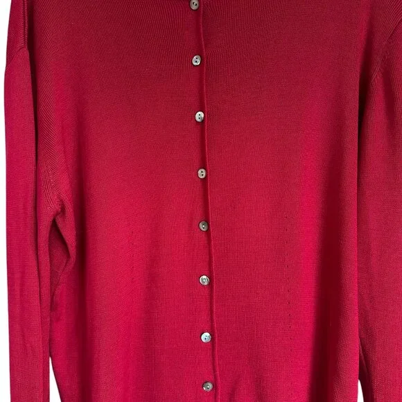 Garnet Hill silk cranberry cardigan pearly buttons Size M - Picture 6 of 6